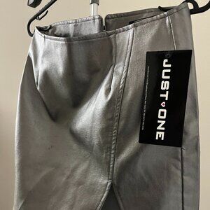 Metallic Leather mini skirt with a split